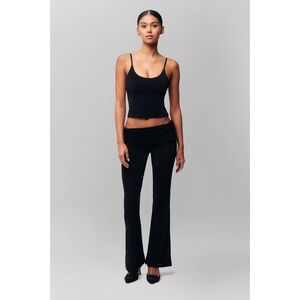 NWT GUIZIO Azia Pant in Black Ribbed Jersey Stretch Sheen Comfy Fold Over Bottom